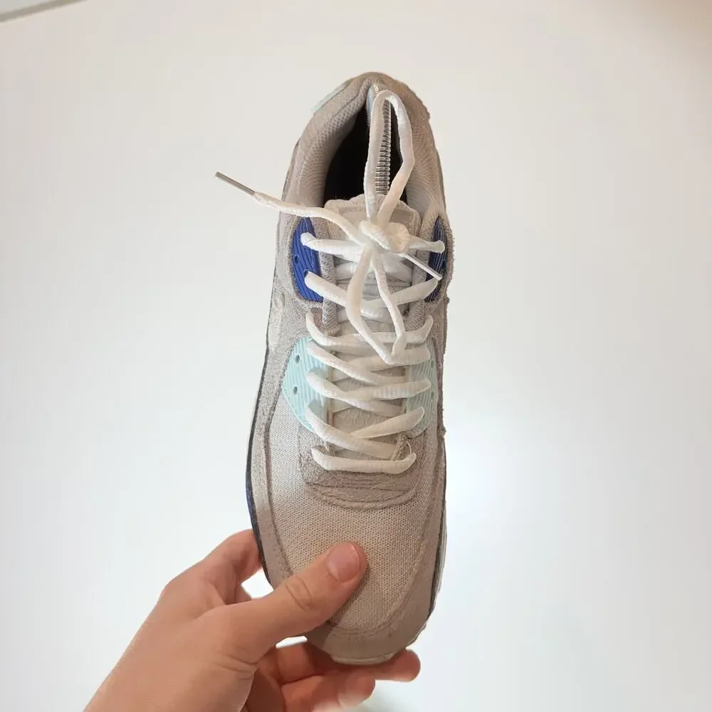 Women's Size 8 Nike Air Max 90 White Royal Blue Grey Athletic Sneakers CD0490